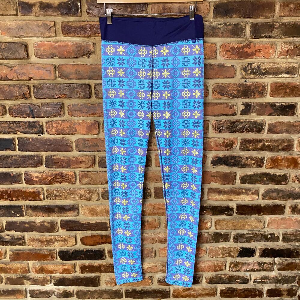 Helly Hansen Blue Purple Snowflake Base Layer Tights Leggings Women's Size Large